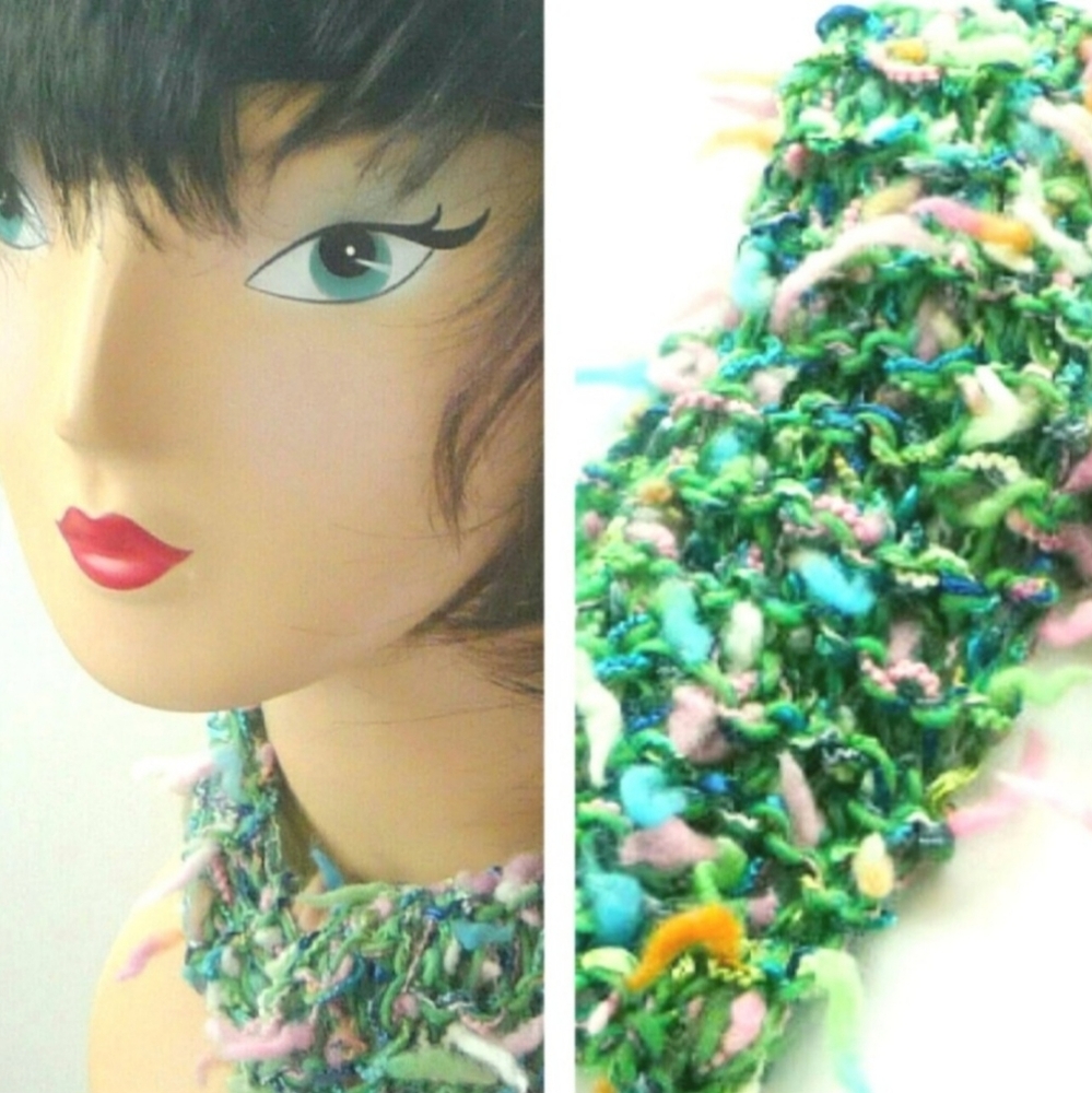 Scarf Multi Colors St Patricks Easter Pastels Wool Cotton OOAK Unisex Hand Made